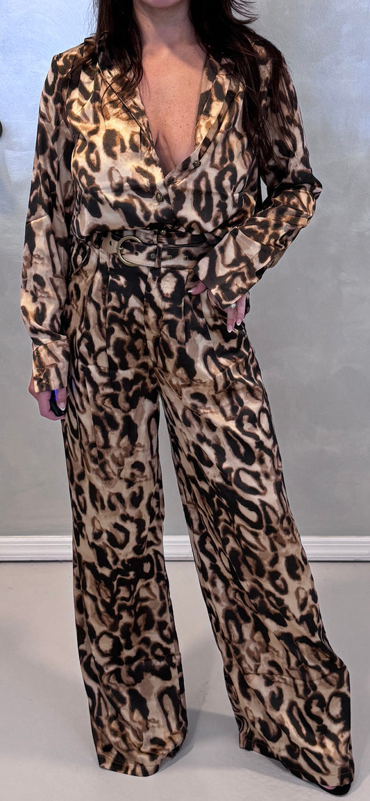 Toppin Leopard Print Pants & Button Down Set