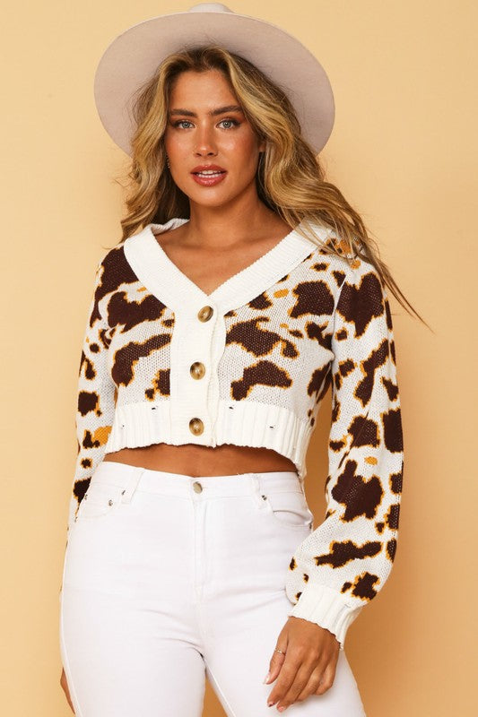 Hans Cow Print Cropped Cardigan