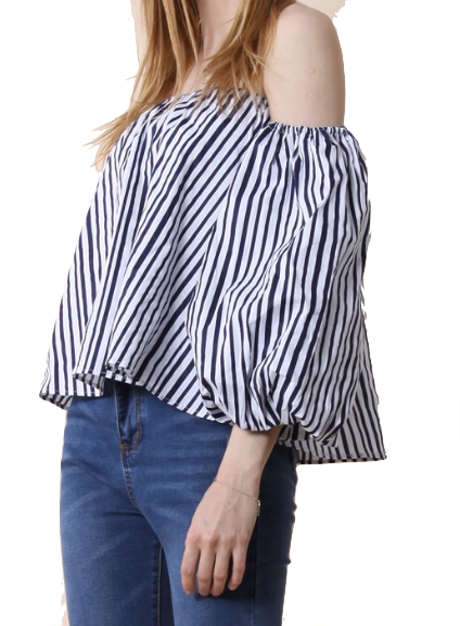 Stripe It This Way Bubble Sleeve Top