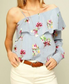 One Shoulder Floral Top with Stripes